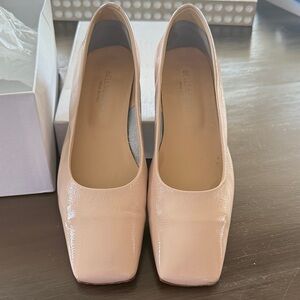 The Amera- Bells & Becks Blush Nude Patent Italian Leather Square-Toe Pumps